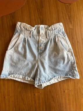Zara Light Blue High-Rise Button-Front Denim Shorts